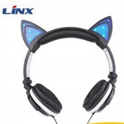 厂家供应 LX-Y05创意个性猫耳朵头戴耳机 发光头戴式耳机