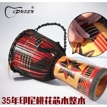 ipusen印尼进口非洲鼓12寸手鼓整木掏空雕刻彩绘成年山羊皮金贝鼓图2