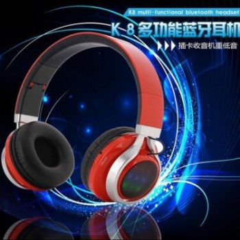 外贸批发K8头戴式插卡蓝牙耳机立体声LOD发光重低音电脑音乐耳机