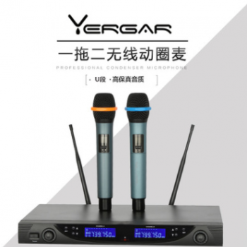 批发真U段红外对频无线麦克风 K歌舞台一拖二无线手持动圈话筒图1