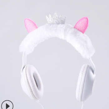 新款有线通用卡通可爱皇冠头戴式私模主动降噪耳机线控耳麦