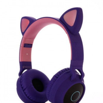 跨境头戴式新款发光蓝牙耳机儿童女生猫耳朵无线音乐语音耳机降噪