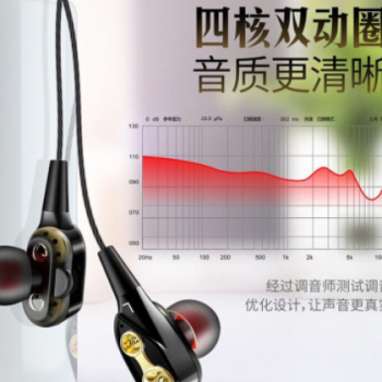 厂家直销入耳式双动圈耳机运动有线耳机重低音耳塞手机电脑通用