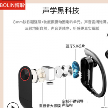 BOLIN博聆商务蓝牙耳机5.0超长待机挂耳式立体声运动防水无线耳机图2