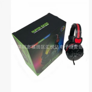 游戏头戴发光耳机抗噪重低音有线耳机带麦 厂家批发 有线台式电脑图1