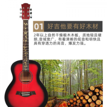 36寸全椴木初学者入门吉他guitar 学生民谣木吉他哑光无标乐器图2