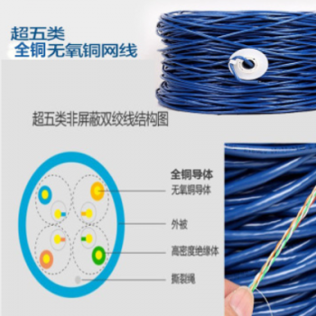 工程家庭超五类0.5无氧铜纯铜蓝皮网线poe网线300米监控双绞线网图3