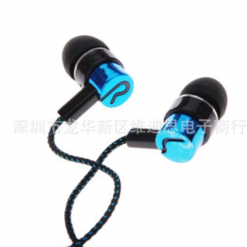 外贸爆款MP3入耳式布线耳机 花纹编织线重低音 通用电镀耳机批发