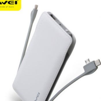 跨境礼品 AWEI用维P51K移动电源带线充电宝安卓10000毫安超薄便携