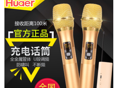 通用无线话筒一拖二U段调频音响声卡拉OK会议直播金属充电麦克风