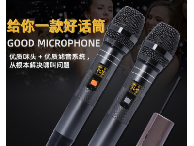 加工定制通用无线麦克风一拖二U段调频声卡拉OK会议直播金属话筒