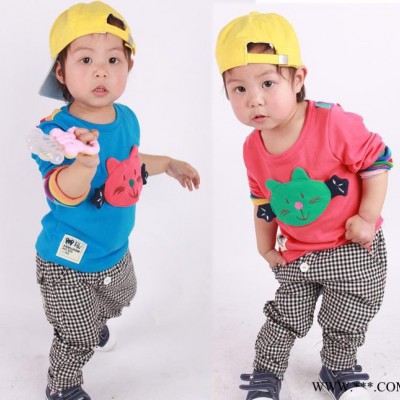 2014秋款韩版婴幼童立体猫咪头长袖T恤宝宝打底衫XM113