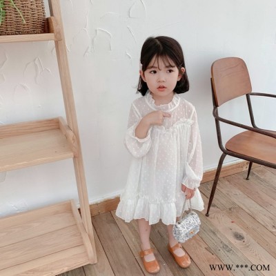 元一件包邮秋韩版女童木耳边雪纺连衣裙荷叶边喇叭袖裙子图2
