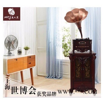 美人蕉MRJ-1918A留声机纯铜大喇叭复古黑胶唱片机视频输出老式电唱机