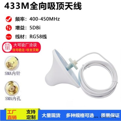 白色433MHz 室内全向高增益吸顶天线 增益5DB对讲机室内信号覆盖400-450对讲机蘑菇天线无线模块接收发射天线图4