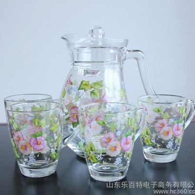 韩国进口加厚玻璃喇叭花把手杯水瓶水壶凉水杯礼盒套装水壶1.4L