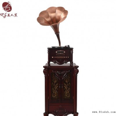 美人蕉1918A留声机纯铜大喇叭复古黑胶唱片机视频输出老式电唱机