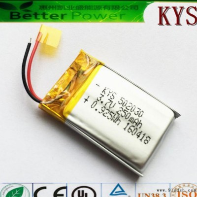 聚合物锂电池工厂供应现货锂电池502030 3.7v250MAH小音箱mp3蓝牙耳机锂电池