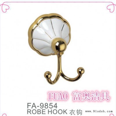 欧式陶瓷底座镀金双衣钩 FA-9854  喇叭系列复古衣帽钩图1