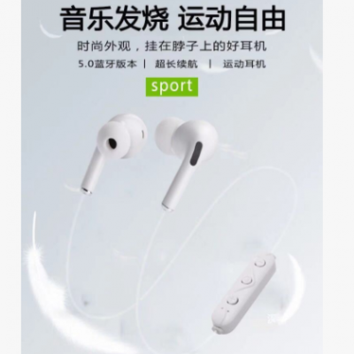 亚马逊新款无线蓝牙耳机5.0 挂脖挂耳式运动双耳入耳式耳机